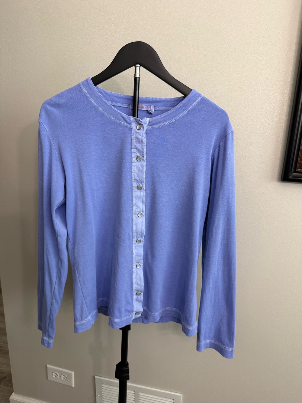 fresh produce Periwinkle Knit Top with faux mother of pearl snap buttons Small